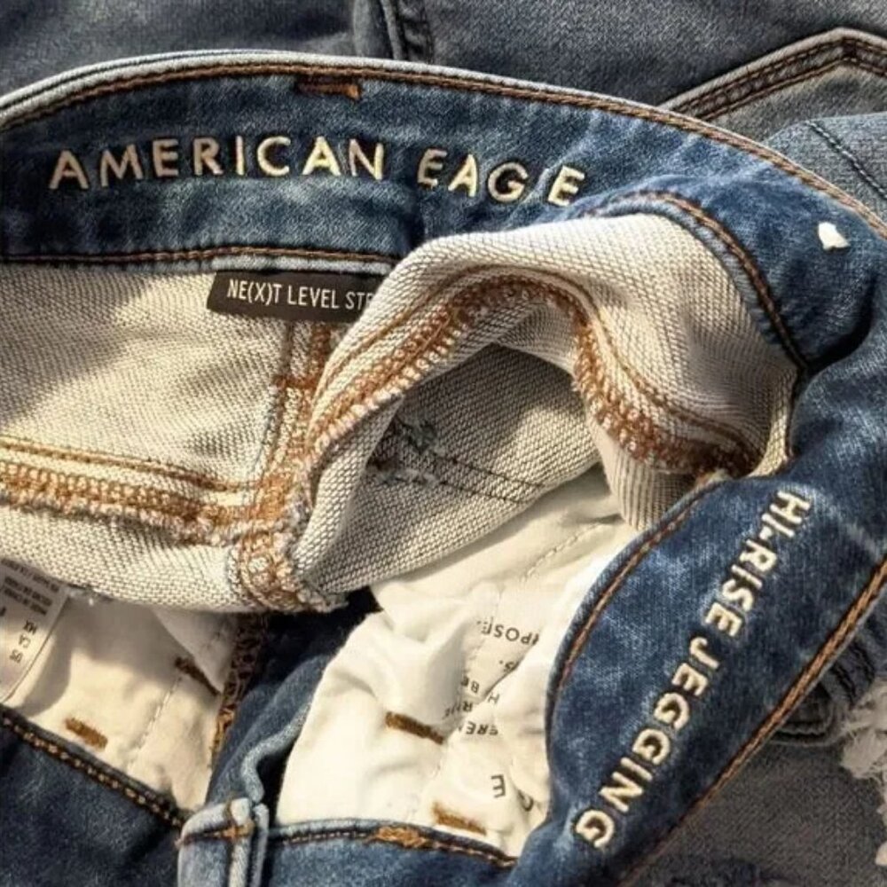 AEO High Rise Jeggings Distressed Denim Skinny Raw - Picture 7 of 8